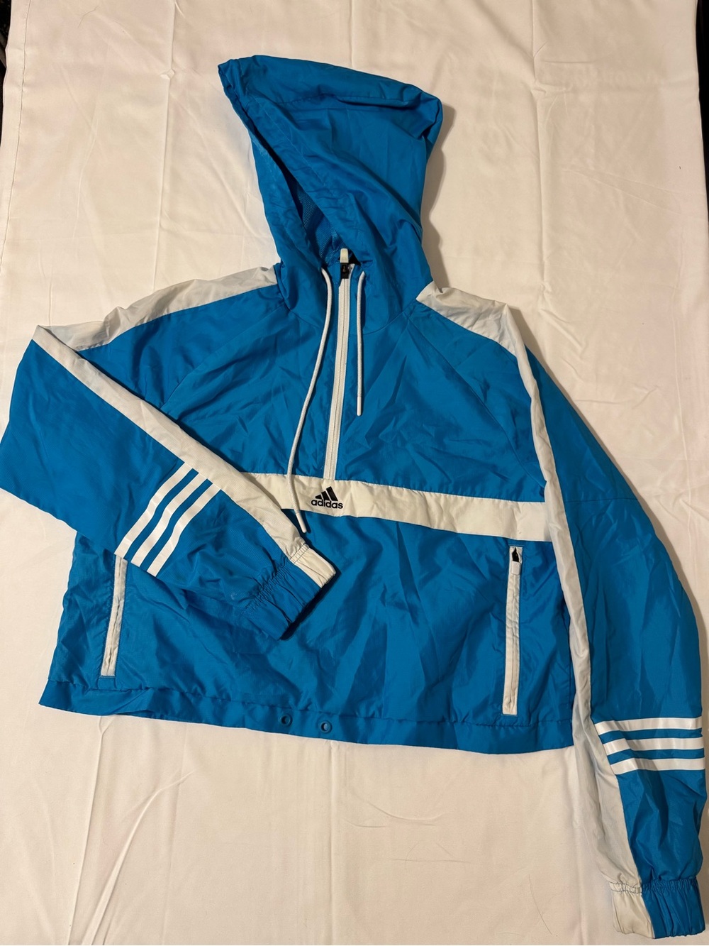 adidas Women’s Blue & White Hooded Windbreaker Jacket